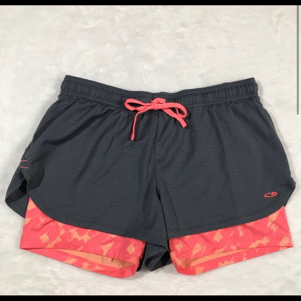CHAMPION grey orange bike shorts mesh abstract L